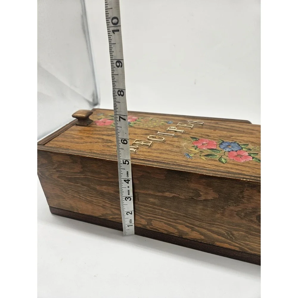 Vintage Wall Mounted Wooden Recipe Box w Fold-out Door